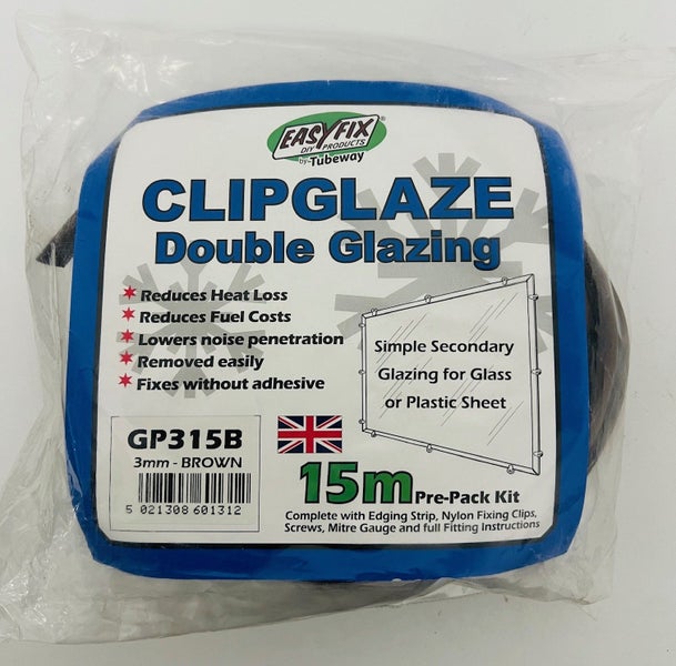 DIY DOUBLE GLAZING 3mm Brown ClipGlaze 15m PrePack Kit Carousel 1