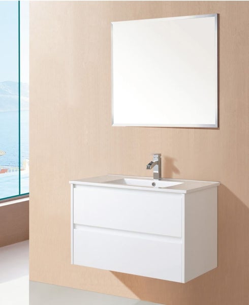 900mm Square Basin White Double Drawers Wallhung Vanity Carousel 1