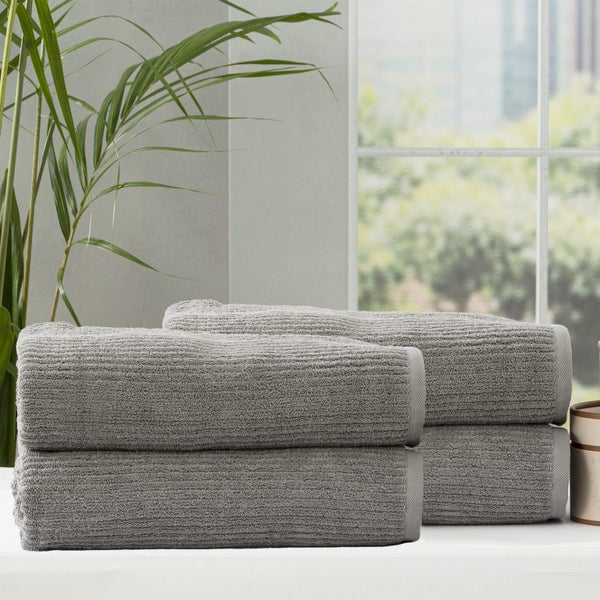4pc Renee Taylor Cobblestone Bath Towel Sheet 650GSM 160cm Cotton Ribbed Granite Carousel 1