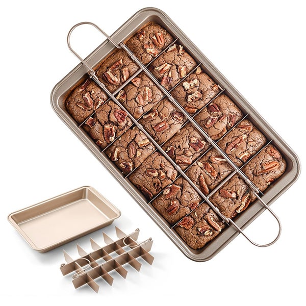Champagne Gold Brownie Pan with Dividers Non-stick Rectangular Baking Pan Carousel 1
