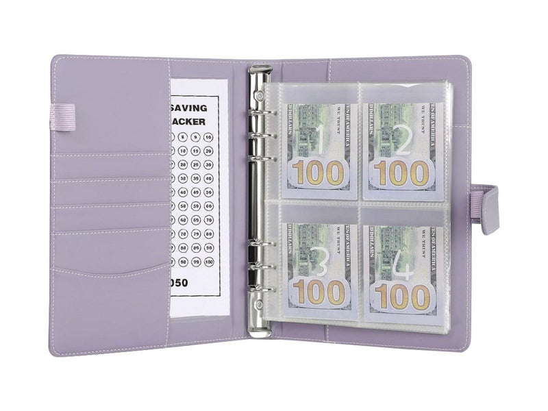100 Envelope Challenge Binder Budget Planner Savings Book with 200 Slot - Purple Carousel 3