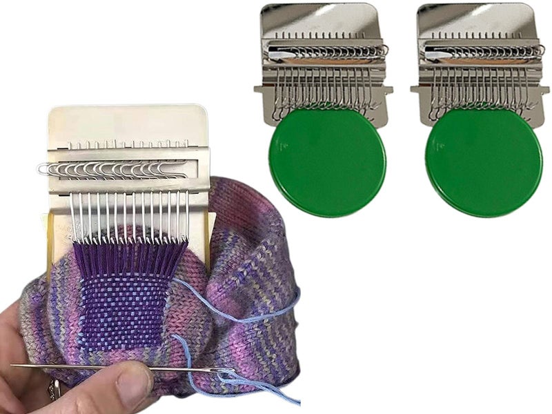 2 X Green Small Loom Speedweve Type Weave Tool Set DIY 14 Hooks Darning Machine Carousel 1