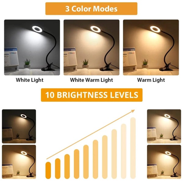 USB LED Flexible Lamp Dimming Reading Study Clip Eye Protection Table Lamp Carousel 9