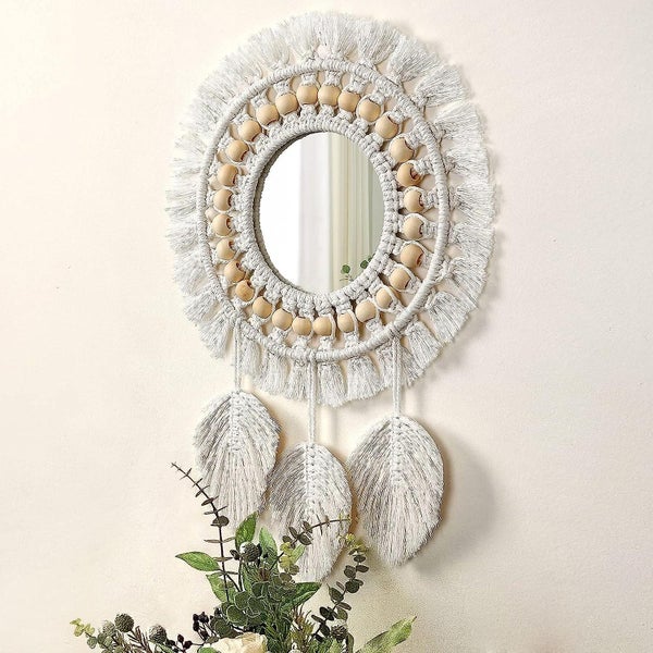 Wall Hanging Mirror With Fringe Round Wall Mounted Decorative Mirror Feather Pe Carousel 2
