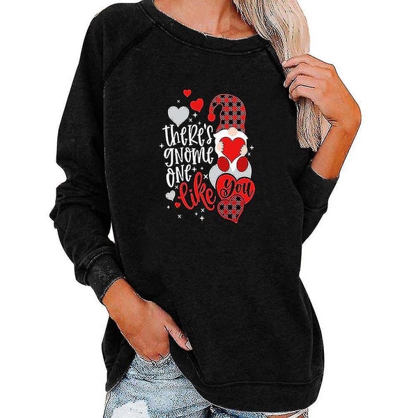 Women Valentine's Day Casual Tunic Long Sleeve T shirt Gnome Print Round Neck B Carousel 1
