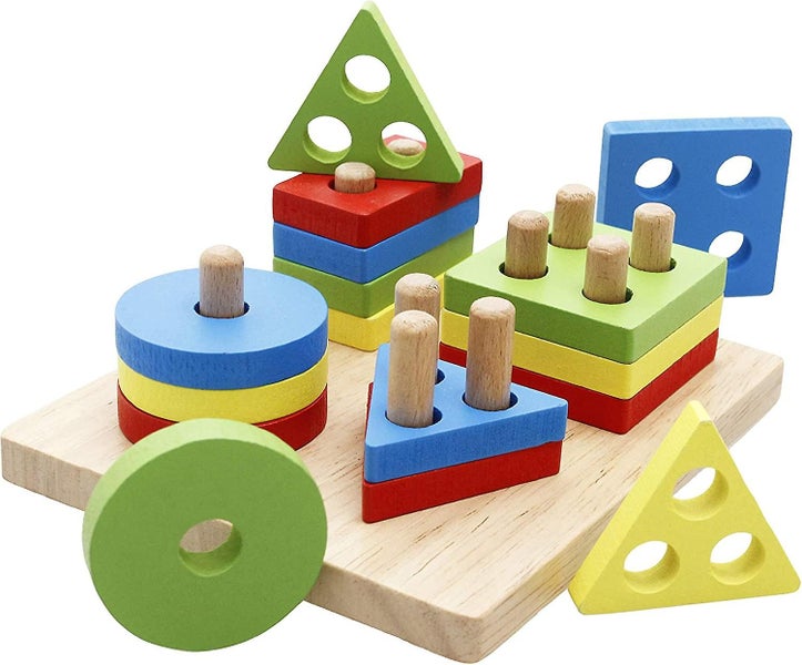 Wooden Educational Toys Shape Color Sorting Stacking Blocks Carousel 1