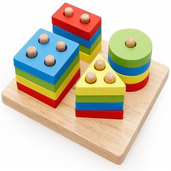 Wooden Educational Toys Shape Color Sorting Stacking Blocks Carousel 5