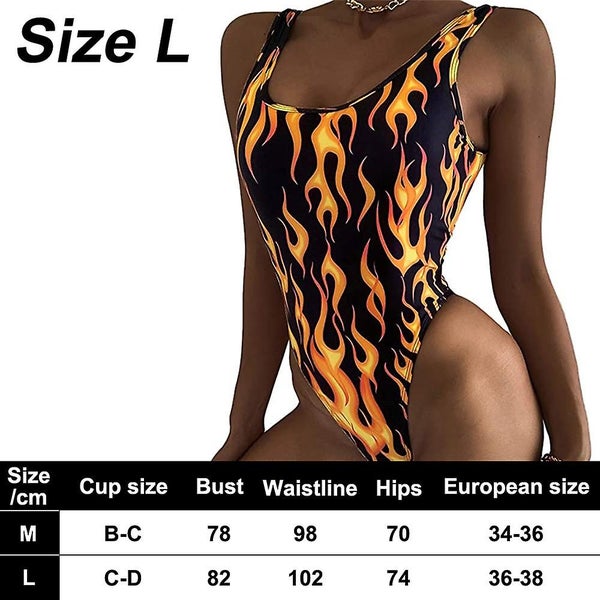 Womens One Piece Flame Print High Cut Bodysuit Swimsuit Bikini Swimwear Bathing Carousel 2