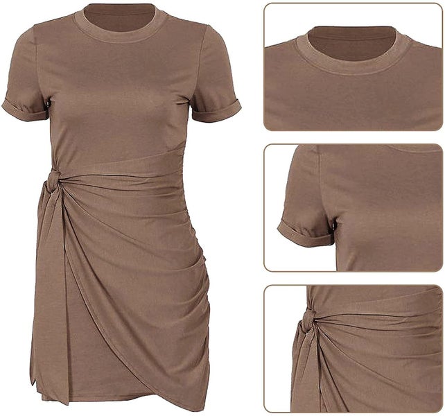 Women's Crewneck Bodycon Dress Short Sleeve T Shirt Dress Tie Waist 2021 Summer Carousel 4