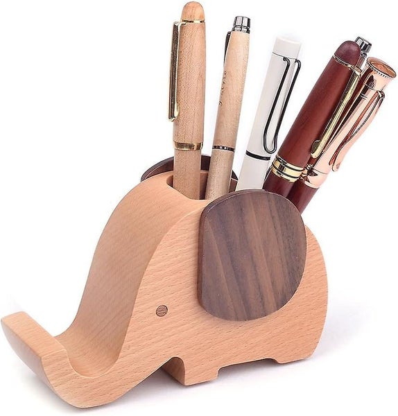 Wooden Pen Cup Pencil Holder Desk Decor And Organizer With Cell Phone Stand Carousel 1