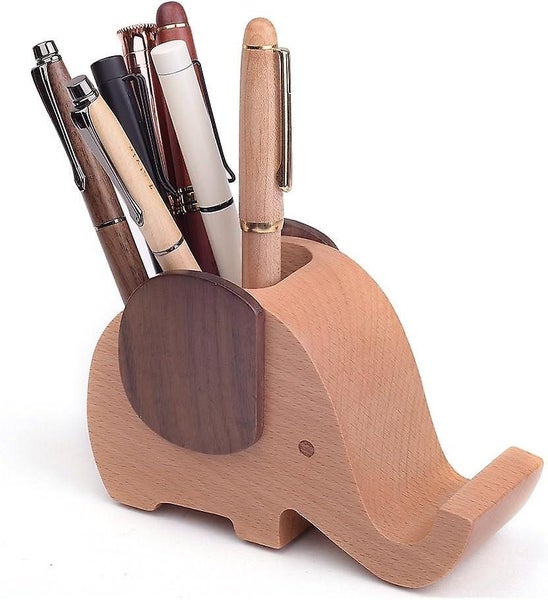 Wooden Pen Cup Pencil Holder Desk Decor And Organizer With Cell Phone Stand Carousel 2