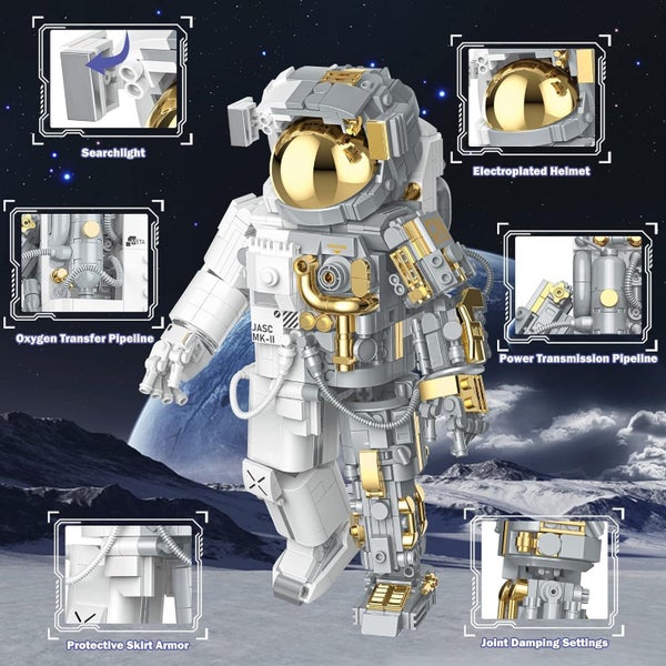 Spaceman Building Set- White n Gold- 900 bricks -Lego fans-Collectible Build Carousel 7