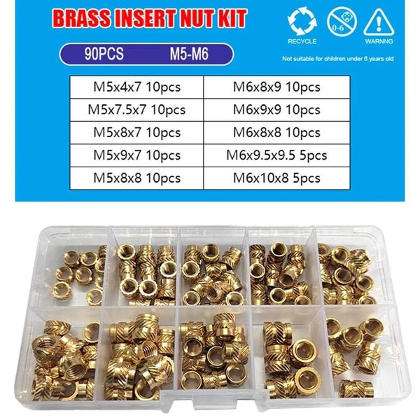 90pcs M5/M6 Brass Threaded Knurled Insert Nuts Hot Melt Nuts for 3D printer Carousel 6