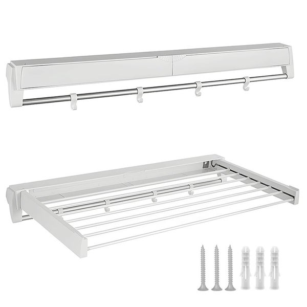 Drying Rack Wall Mounted Clothes Airer Rail Indoor Outdoor Folding Dryer-White Carousel 1