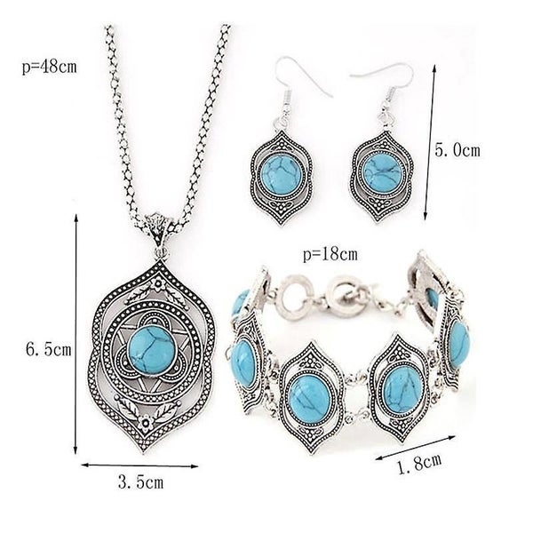 Women Fashion Vintage Charm Style Green Turquoise Bracelet Necklace Earrings Je Carousel 2