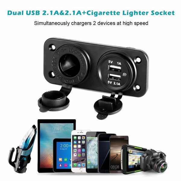 USB Socket Charger + 12V Power Outlet Cigarette Lighter Socket Carousel 1