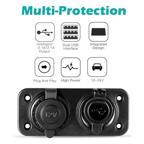 USB Socket Charger + 12V Power Outlet Cigarette Lighter Socket Carousel 5