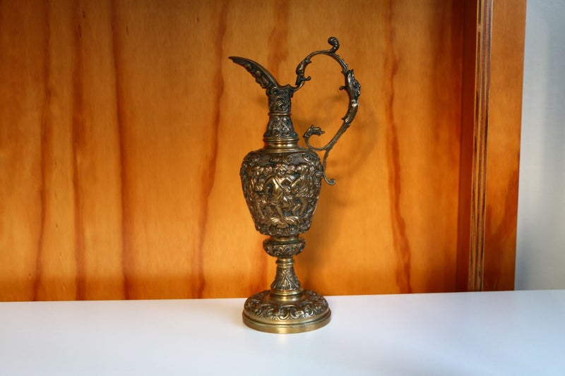 Vintage exquisite heavy relief carved cherub wine jug water pitcher Carousel 1