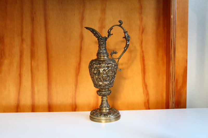Vintage exquisite heavy relief carved cherub wine jug water pitcher Carousel 2