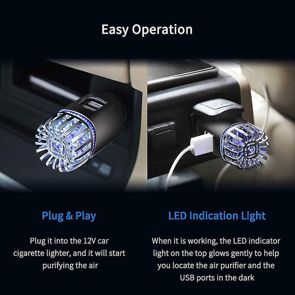 Car Air Purifier Ionizer Anti-microbial Deodorizer Air Freshener With Dual Usb Carousel 4