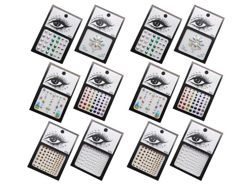 12 Sheets Adhesive Eye Body Face Gems Jewels Rhinestone Stickers for Party Carousel 2