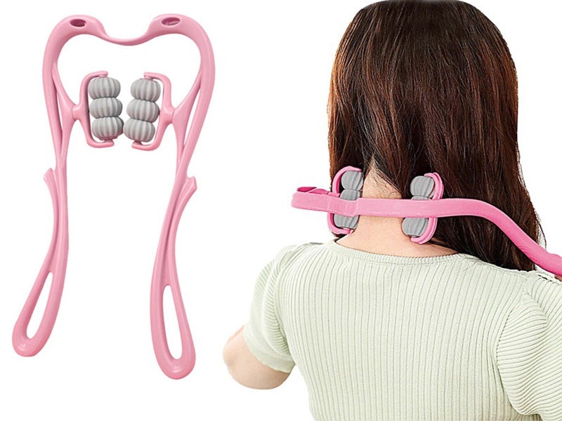 6-Roller Hand Neck Shoulder Massager Handheld Massager Pink Carousel 1