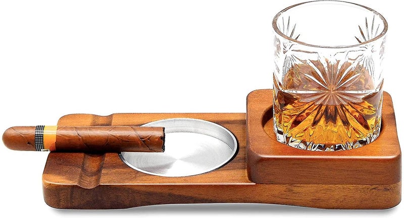 Wooden Cigar Ashtray Coaster whiskey Glass Tray Cigar Ashtray Carousel 1