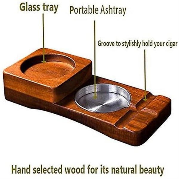Wooden Cigar Ashtray Coaster whiskey Glass Tray Cigar Ashtray Carousel 4
