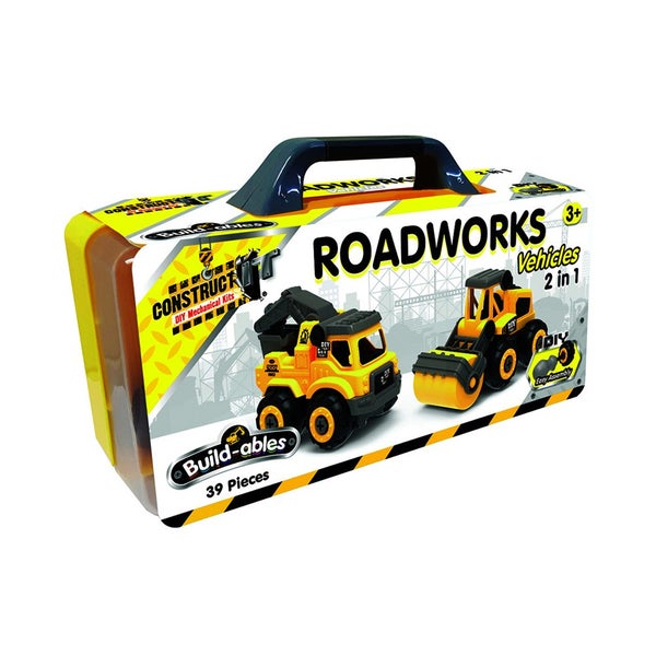 39pc Construct IT Buildables 2-in-1 Roadworks Vehicle Set w Case Kids 3+ YLW Carousel 1