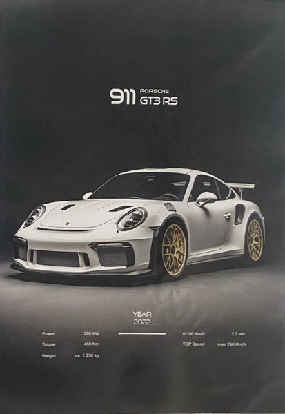 Porsche White 911 GT3 RS Image Canvas Print A4 Carousel 1