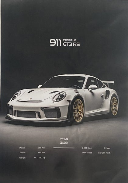 Porsche White 911 GT3 RS Image Canvas Print A4 Carousel 2