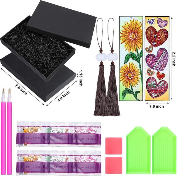 Diy Diamond Painting Bookmark - Heart And Sunflower Beaded Bookmarks With Leath Carousel 2