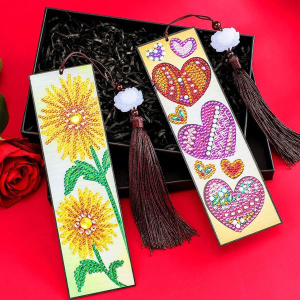 Diy Diamond Painting Bookmark - Heart And Sunflower Beaded Bookmarks With Leath Carousel 4