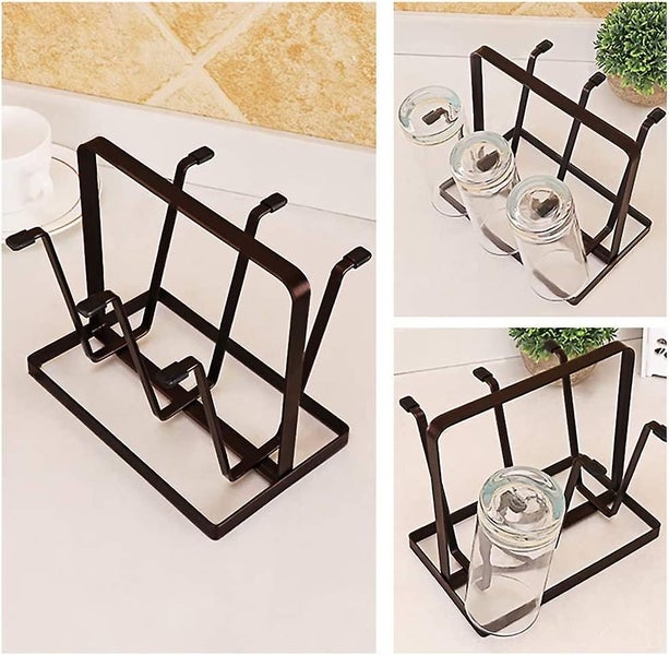 Bottle Drying Rack Metal 6 Cup Mug Holder Silicone Protective Hooks Non-slip Bo Carousel 1