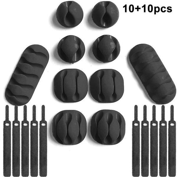 Black 20pcs Cable Management Organiser 10 Cable Holders+10 Cable Ties Data Cabl Carousel 1