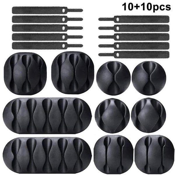 Black 20pcs Cable Management Organiser 10 Cable Holders+10 Cable Ties Data Cabl Carousel 2