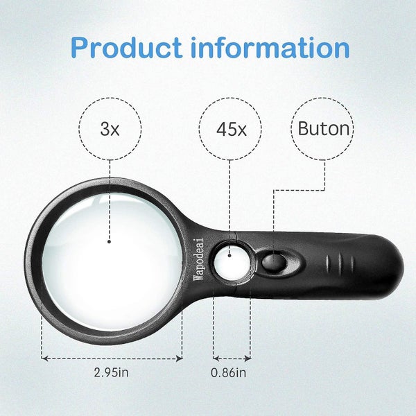 Wapodeai Magnifying Glass With Light 3x 45x High Magnification Led Handheld Lig Carousel 2