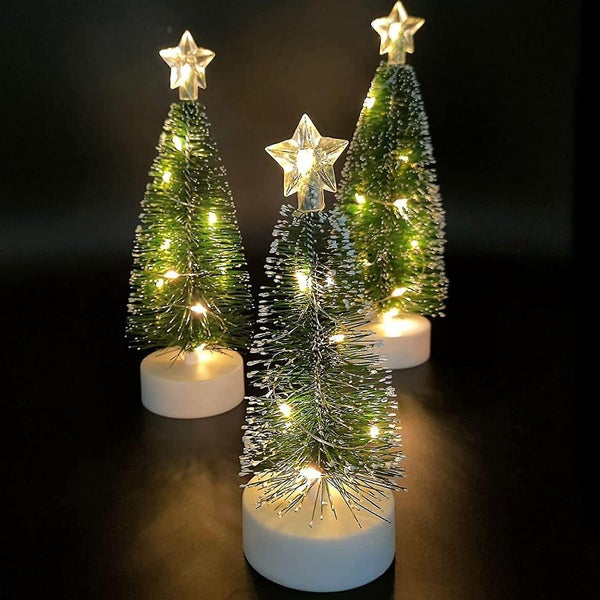 Set Of 3 Lighted Tabletop Christmas Trees Mini Faux Christmas Trees With Led St Carousel 1