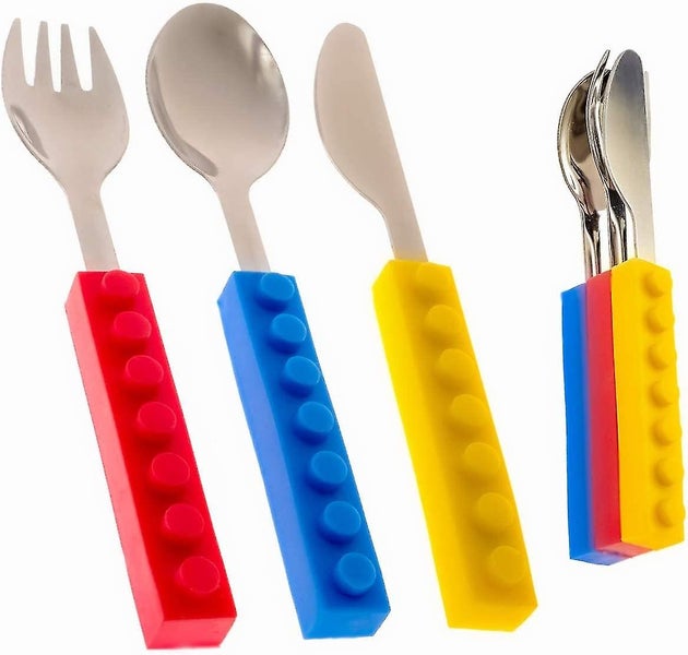 3-piece Set Baby Food Supplement Tableware Silicone Spoon Building Block Knife Carousel 1