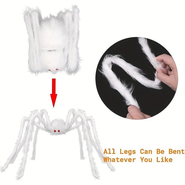 Halloween Decoration 59inch Giant Halloween Hairy Spider Realistic Scary White Carousel 2