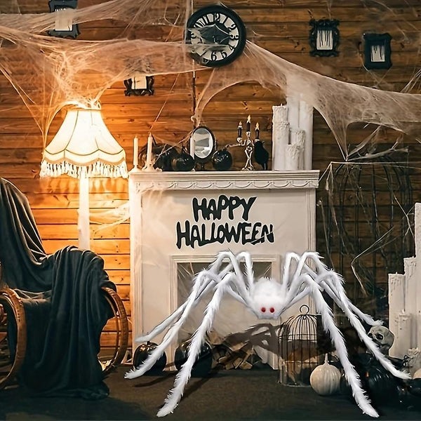 Halloween Decoration 59inch Giant Halloween Hairy Spider Realistic Scary White Carousel 5