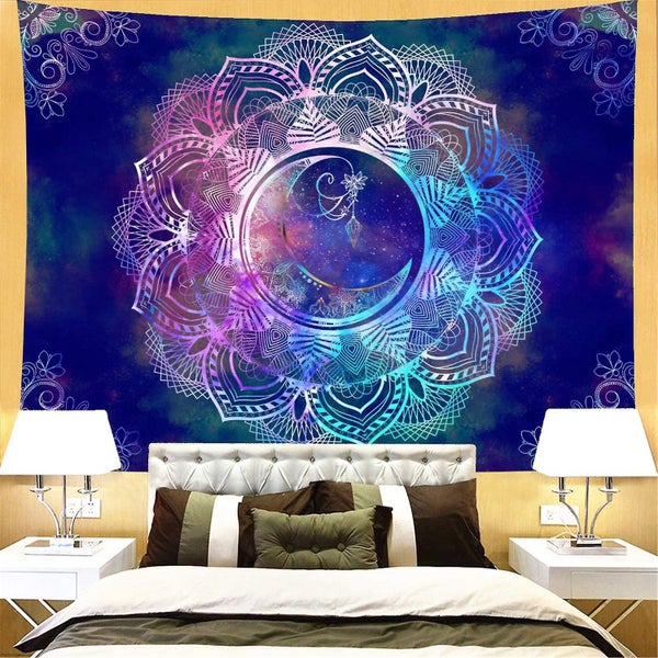 Tapestry Blue Starry Night Tapestry Mandala Celestial Moon Tapestry Wall Hangin Carousel 5