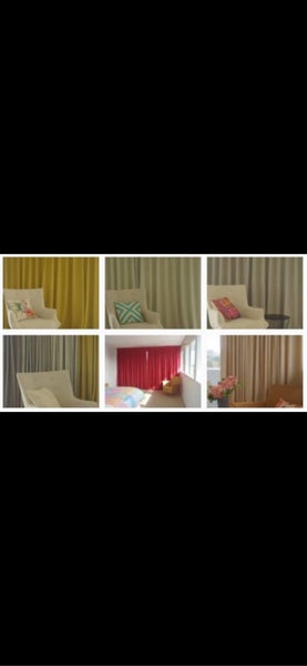 A curtain in “ Summer Dew” poly linen fabric. Width 1.8 m Carousel 5