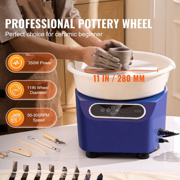 Pottery Wheel 11in Ceramic Wheel Foot Pedal Touch Screen Apron 350W Blue Carousel 2