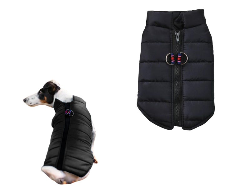 Dog Jacket Padded Pet Clothes with Zipper Warm Vest Coat Winter Black XL Carousel 1