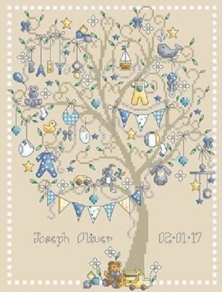 Baby Boy Tree - Cross Stitch Baby Sampler Pattern Carousel 1