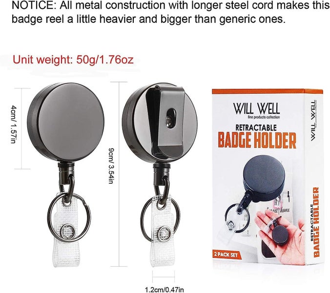2 Pack Retractable Keychain Heavy Duty retractable Badge Holders Badge Reels Re Carousel 5