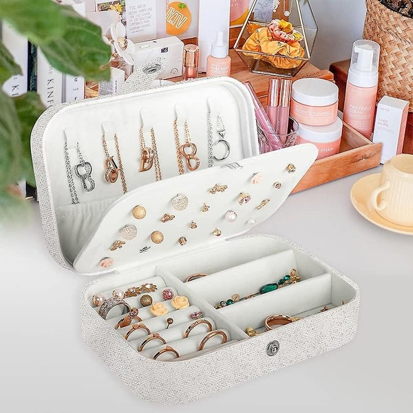 Travel Jewelry Box - Pu Leather Small Jewelry Organizer For Women Girls Carousel 2