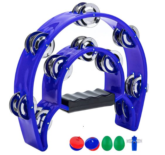 6pcs Tambourine Blue Metal Jingles set Hand Held Percussion Half-Moon Tambourine Carousel 1