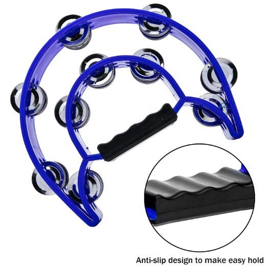 6pcs Tambourine Blue Metal Jingles set Hand Held Percussion Half-Moon Tambourine Carousel 2